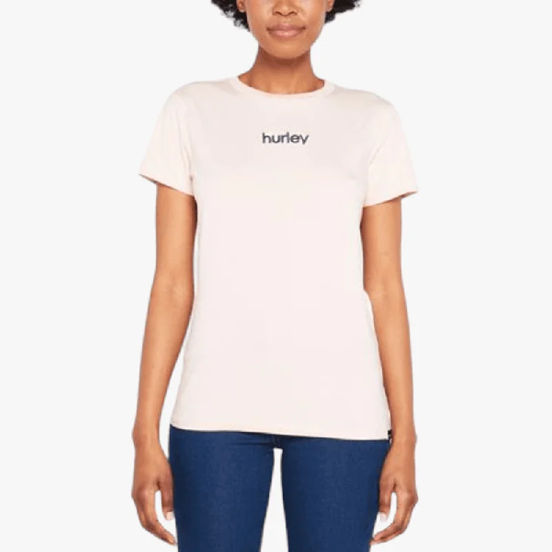 Hurley Ladies Staple Embroidered Short Sleeve Tee Pink Clay Hooded Caped Shawl Collar Hurley Ladies Staple Embroidered Short Sleeve Tee Pink Clay Hooded Caped Shawl Collar