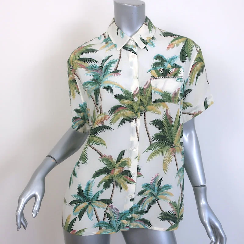 Le Superbe Club Tropicana Crystal-Detail Shirt Palm Tree Print Silk Size 0 Machine Wash Dry Clean Hand Wash Le Superbe Club Tropicana Crystal-Detail Shirt Palm Tree Print Silk Size 0 Machine Wash Dry Clean Hand Wash