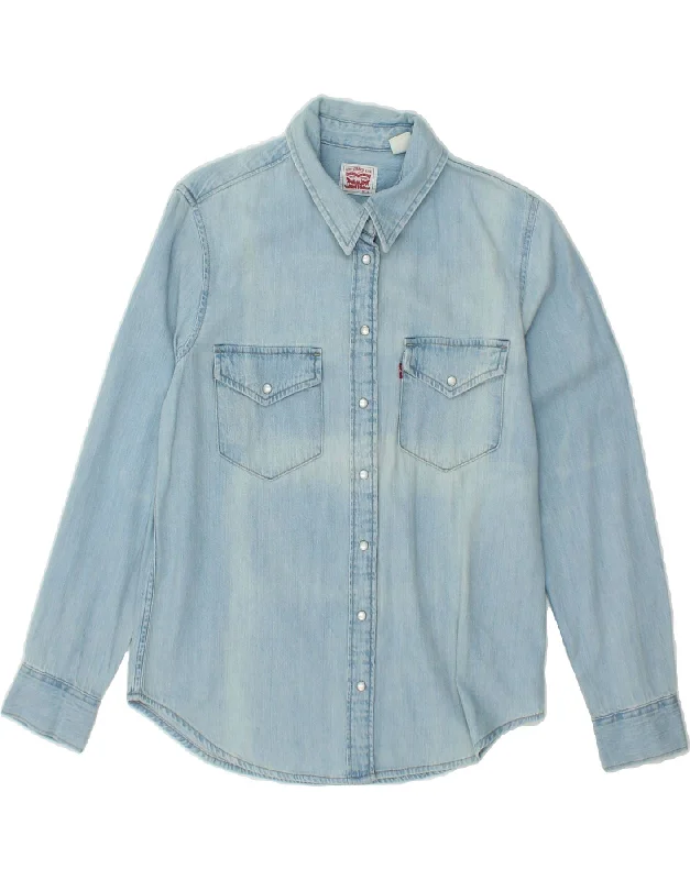 LEVI'S Womens Denim Shirt UK 10 Small Blue Cotton Nylon Fabric Polyester Fabric Spandex Fabric
