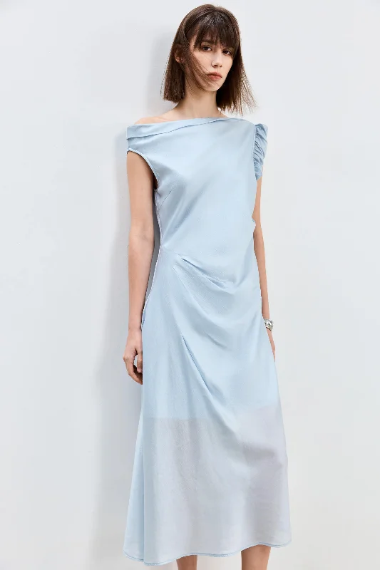 LILY Asymmetrical Design Acetic Acid Silk Dress