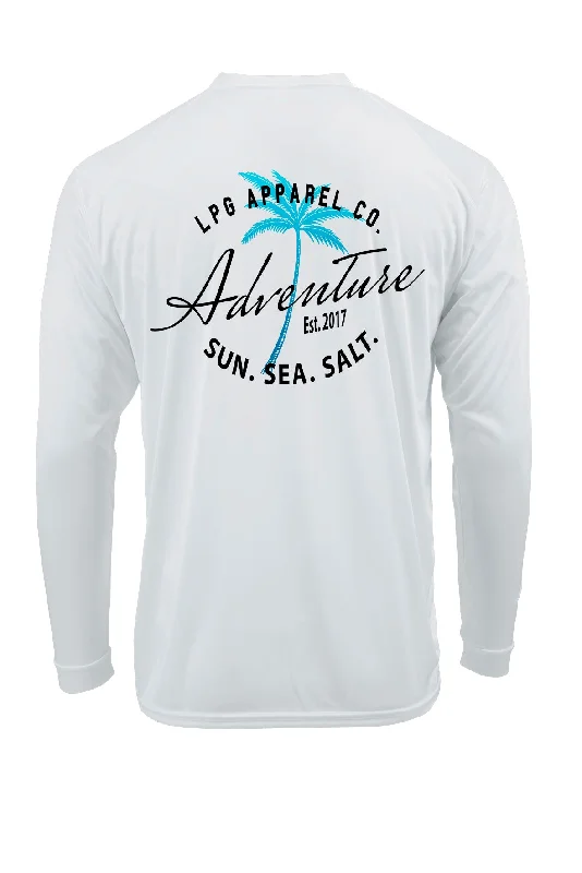 LPG Apparel Co. Adventure Palm Tree Surf LS Performance UPF 50 Unisex Shirt Hooded Caped Shawl Collar LPG Apparel Co. Adventure Palm Tree Surf LS Performance UPF 50 Unisex Shirt Hooded Caped Shawl Collar