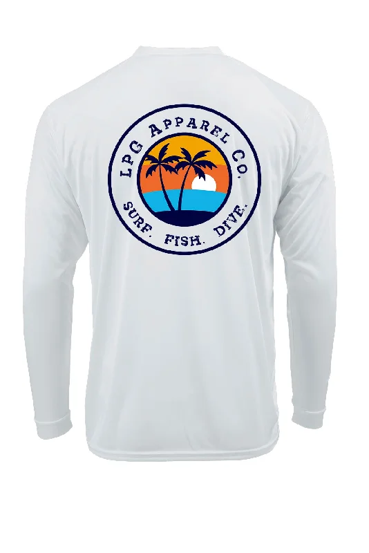 LPG Apparel Co. Florida Vibes Surf. Fish. Dive. LS Performance UPF 50 Unisex Shirt Satin Blend Silk Blend Wool Blend LPG Apparel Co. Florida Vibes Surf. Fish. Dive. LS Performance UPF 50 Unisex Shirt Satin Blend Silk Blend Wool Blend