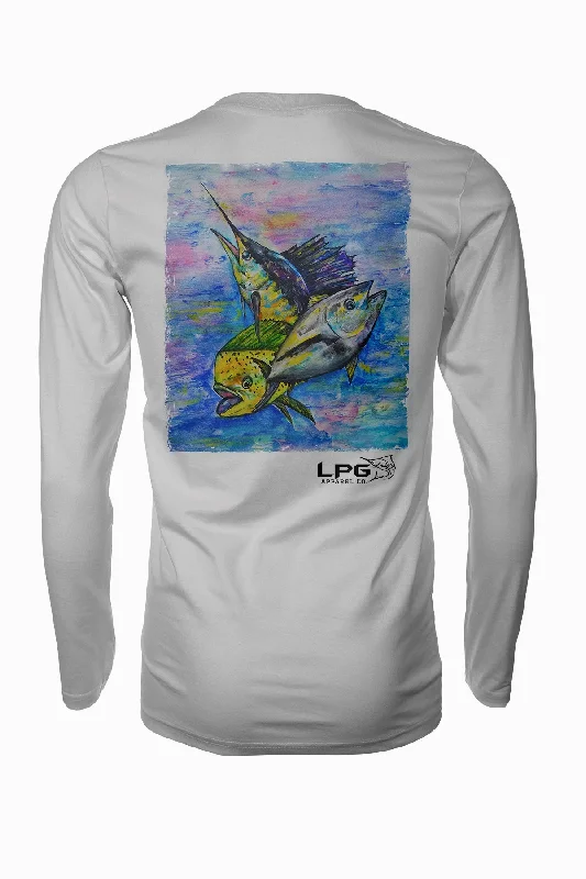LPG Apparel Co. Mahi Tuna Marlin Mixed Bag Rash Guard LS Performance UPF 50 Unisex Shirt Modern Contemporary Chic LPG Apparel Co. Mahi Tuna Marlin Mixed Bag Rash Guard LS Performance UPF 50 Unisex Shirt Modern Contemporary Chic