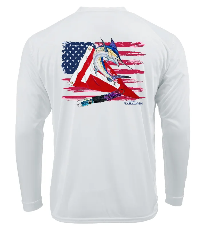 Lobo Lures Tag & Release Flag Edition Long Sleeve Performance UPF 50+ T-Shirt Silk Blend Satin Velvet Lobo Lures Tag & Release Flag Edition Long Sleeve Performance UPF 50+ T-Shirt Silk Blend Satin Velvet