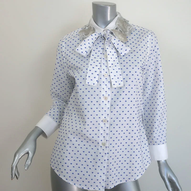 Marc Jacobs Sequined Collar Shirt White Polka Dot Size 6 Long Sleeve Top Welt Pockets Slit Pockets Marc Jacobs Sequined Collar Shirt White Polka Dot Size 6 Long Sleeve Top Welt Pockets Slit Pockets
