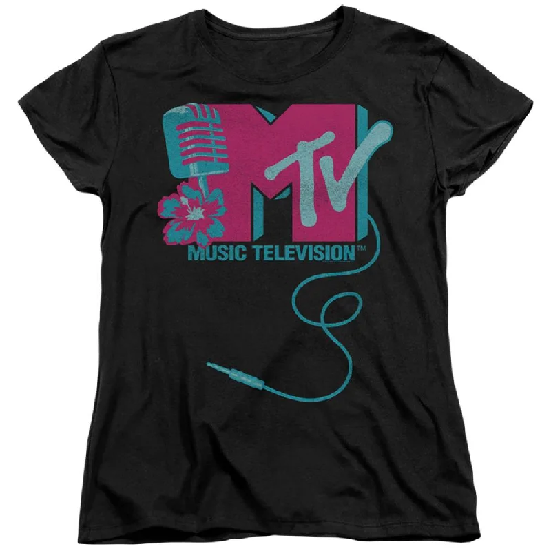 MTV Microphone Logo Women's 18/1 Cotton Short-Sleeve T-Shirt Print Jacquard Patchwork MTV Microphone Logo Women's 18/1 Cotton Short-Sleeve T-Shirt Print Jacquard Patchwork