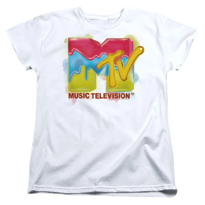 MTV Paint Logo Women's 18/1 Cotton Short-Sleeve T-Shirt Mesh Blend Leather Blend Suede Blend MTV Paint Logo Women's 18/1 Cotton Short-Sleeve T-Shirt Mesh Blend Leather Blend Suede Blend