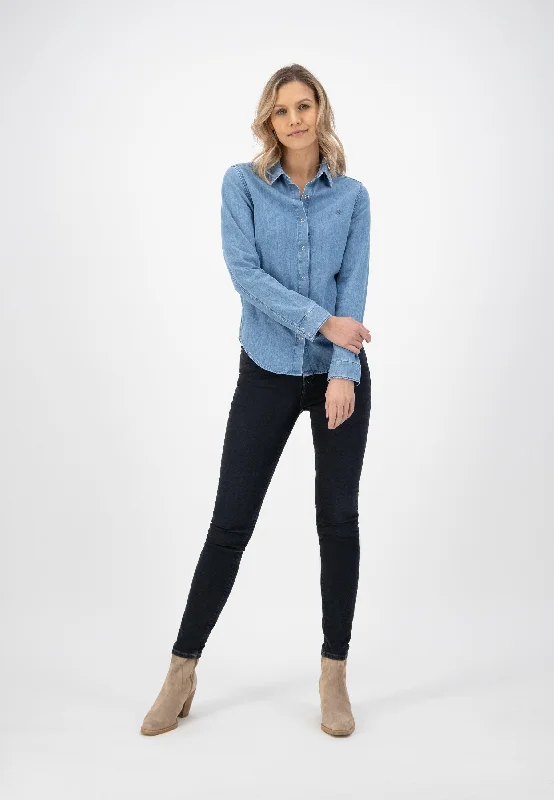 Betty Denim Shirt Stone Blue Mesh Blend Leather Blend Suede Blend