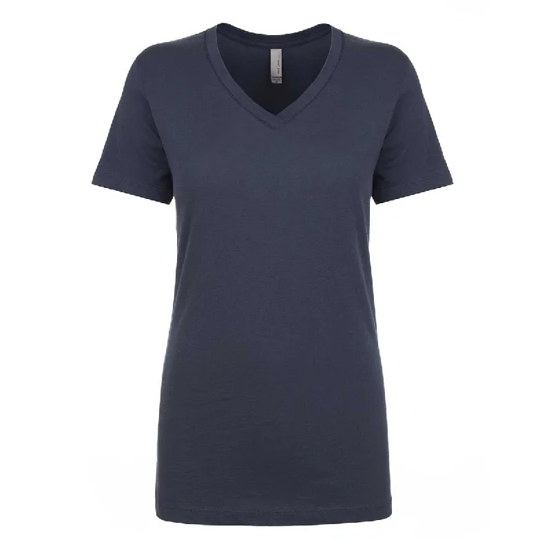 Next Level Women's Indigo Ideal V-Neck Tee Ribbed T-Shirt High Neck Heavyweight