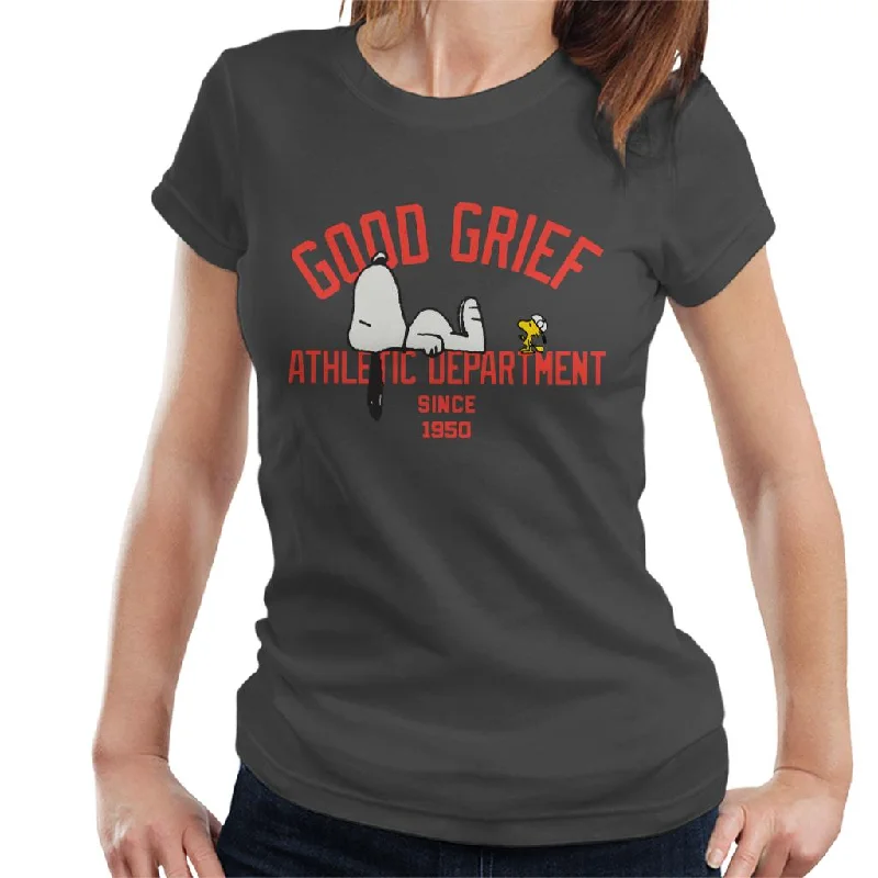 Peanuts Good Grief Athletic Department Women's T-Shirt Solid Print Embellished
