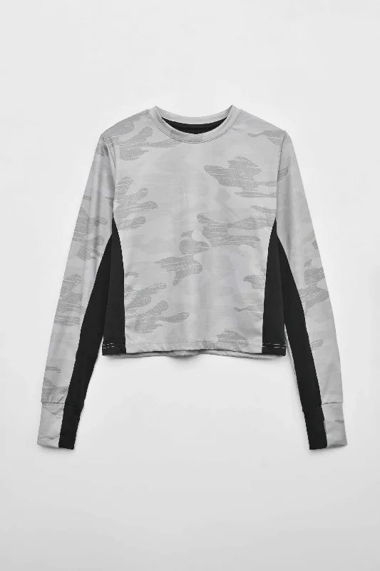 Polo Athletica Women's Contrast Panel Long Sleeve Activewear Crop Tee Shirt Print Jacquard Patchwork Polo Athletica Women's Contrast Panel Long Sleeve Activewear Crop Tee Shirt Print Jacquard Patchwork