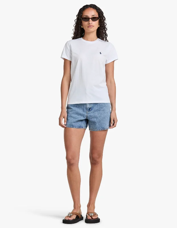 Crewneck Short Sleeve T Shirt - White Collared Crew Neck Turtle Neck