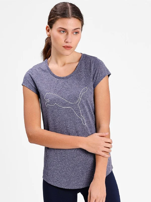 Puma Women Navy Blue & White Performance Heather Cat Training Tee Fashionable Trendy Casual Puma Women Navy Blue & White Performance Heather Cat Training Tee Fashionable Trendy Casual
