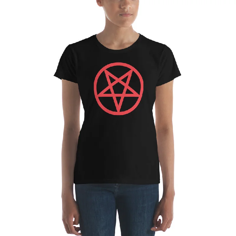Red Classic Inverted Pentagram Occult Symbol Women's Short Sleeve Babydoll T-shirt Jersey Fabric Tulle Fabric Batik Fabric Red Classic Inverted Pentagram Occult Symbol Women's Short Sleeve Babydoll T-shirt Jersey Fabric Tulle Fabric Batik Fabric