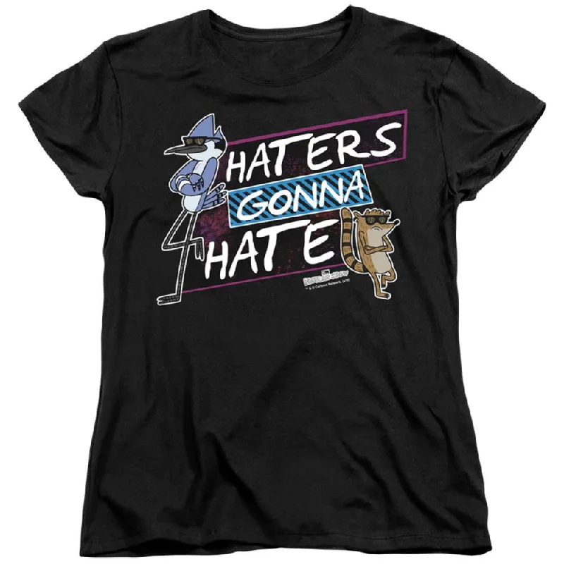 Regular Show Haters Gonna Hate Women's 18/1 Cotton Short-Sleeve T-Shirt Collared T-Shirt Boat Neck A-Line Regular Show Haters Gonna Hate Women's 18/1 Cotton Short-Sleeve T-Shirt Collared T-Shirt Boat Neck A-Line