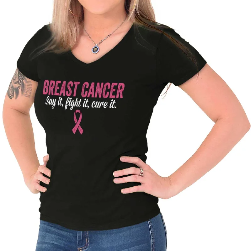 Fight Cure Breast Cancer Junior Fit V-Neck T Shirt Spandex Blend Rayon Blend Denim Blend Fight Cure Breast Cancer Junior Fit V-Neck T Shirt Spandex Blend Rayon Blend Denim Blend
