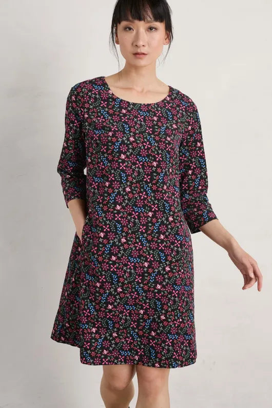 Sea Salt - West Pentire Dress - Cross Stitch Ditsy Onyx