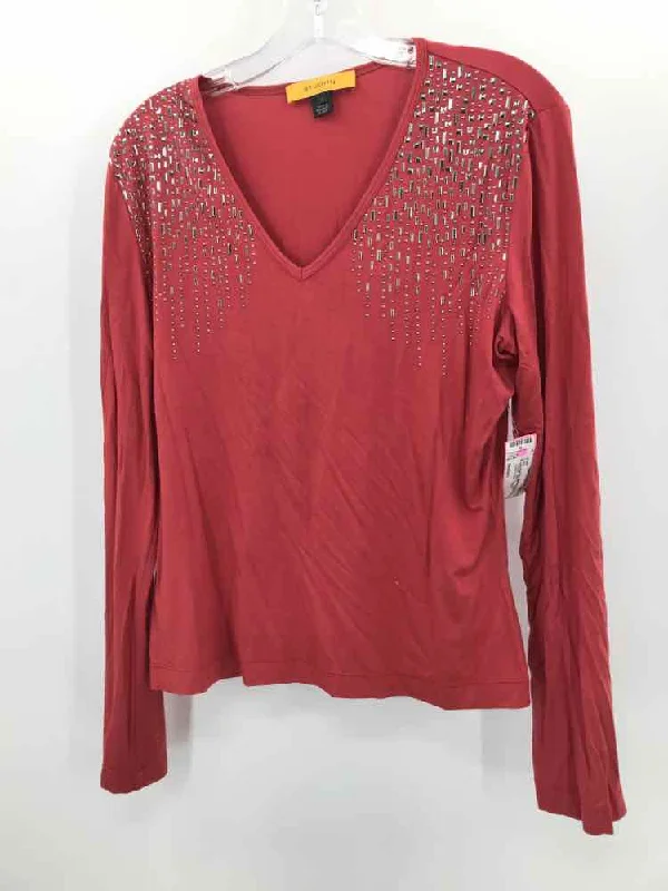 Pre-Owned St John Red Size Medium Long Sleeve T-shirt Graphic T-Shirt Round Neck Polyester Pre-Owned St John Red Size Medium Long Sleeve T-shirt Graphic T-Shirt Round Neck Polyester