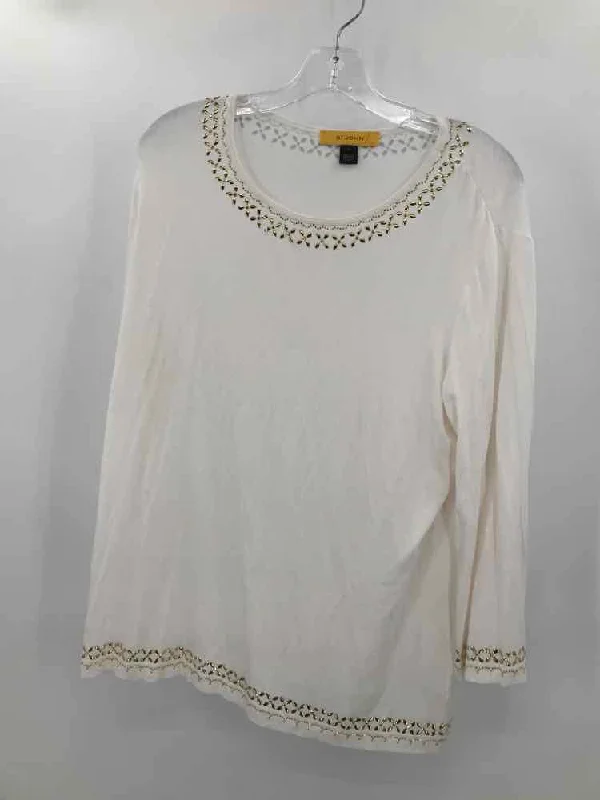 Pre-Owned St John White Size Medium Long Sleeve T-shirt Silk Blend Satin Velvet