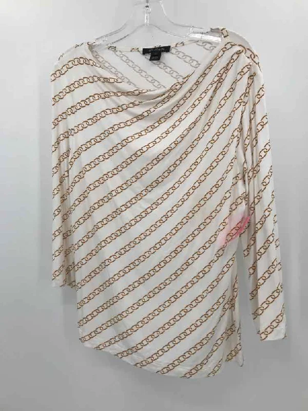 Pre-Owned St John White Size Medium Printed Long Sleeve T-shirt Zippered Front Buttoned Front Snap Front Pre-Owned St John White Size Medium Printed Long Sleeve T-shirt Zippered Front Buttoned Front Snap Front