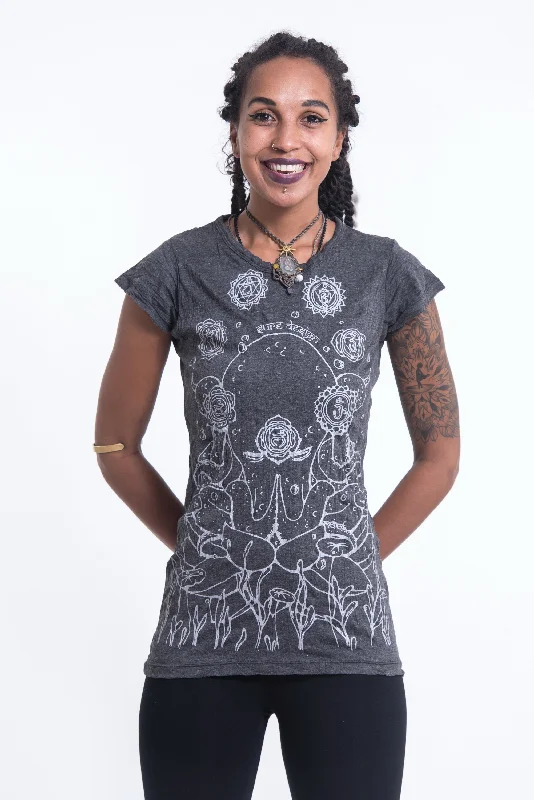 Sure Design Womens Octopus Chakras T-Shirt Silver on Black Mesh Blend Leather Blend Suede Blend Sure Design Womens Octopus Chakras T-Shirt Silver on Black Mesh Blend Leather Blend Suede Blend