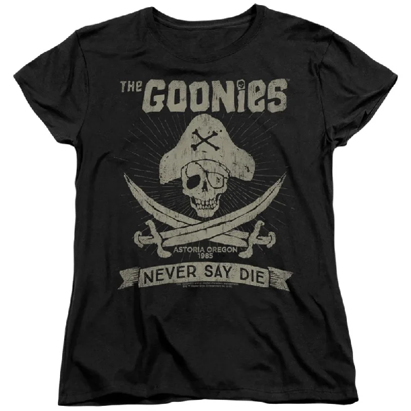 The Goonies Never Say Die Women's 18/1 Cotton Short-Sleeve T-Shirt Zippered Front Buttoned Front Snap Front The Goonies Never Say Die Women's 18/1 Cotton Short-Sleeve T-Shirt Zippered Front Buttoned Front Snap Front