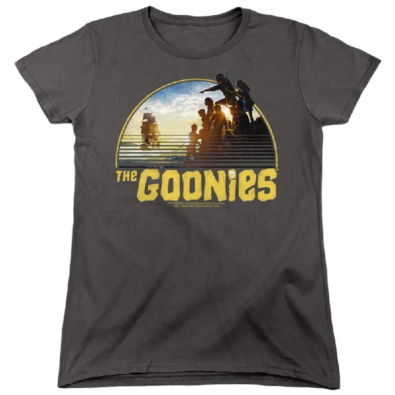 The Goonies Pirate Ship Women's 18/1 Cotton Short-Sleeve T-Shirt Striped Floral Plaid The Goonies Pirate Ship Women's 18/1 Cotton Short-Sleeve T-Shirt Striped Floral Plaid