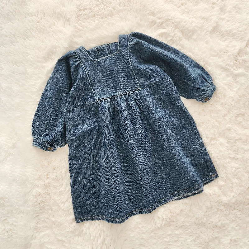 Toddler Square Neckline Denim Dress (3-8y) - Blue