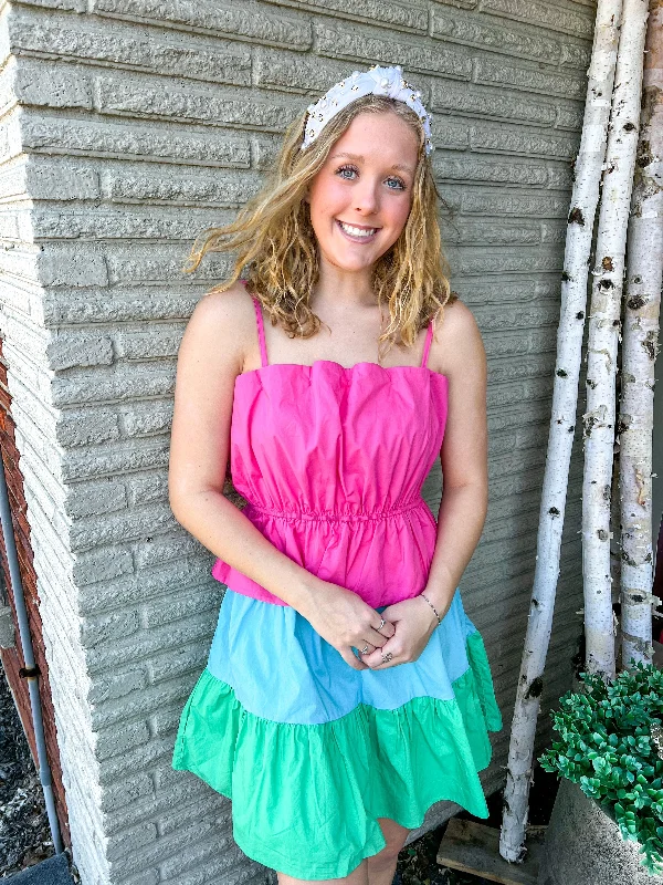 "TULIPS" Tiered Block Dress