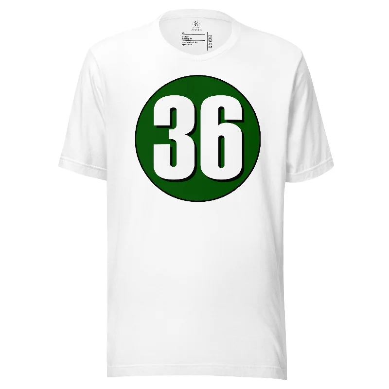 Unisex t-shirt: White on Hunter Green 36 Polka Dot Checkered Tartan