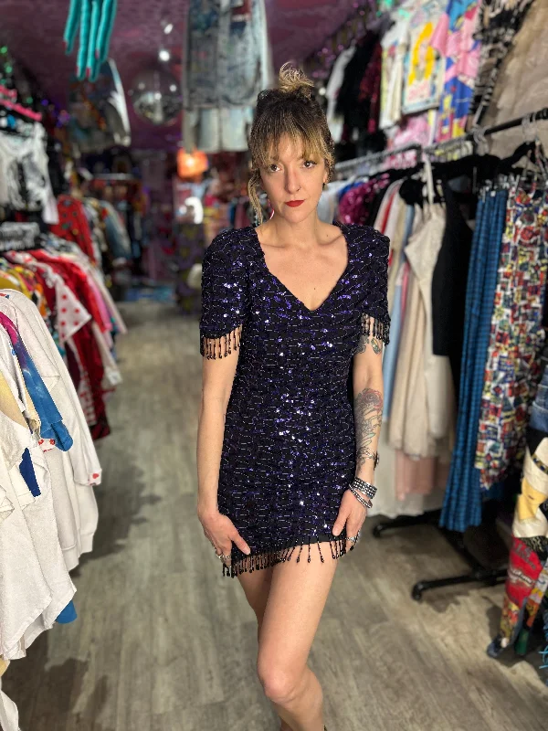 Vintage 80s Purple Sequin Cocktail Dress