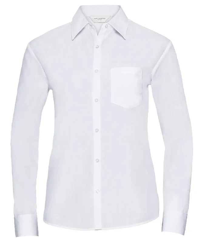 White - Women's long sleeve polycotton easycare poplin shirt Handmade Hand-knitted Hand-woven White - Women's long sleeve polycotton easycare poplin shirt Handmade Hand-knitted Hand-woven