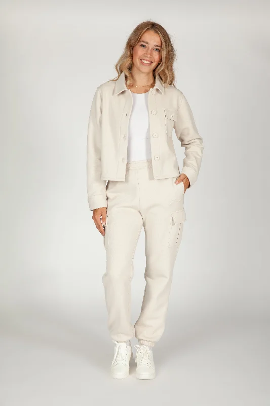 Nova Cargo Jogger and Jenni Overshirt Fleece set in Bone Handmade Hand-knitted Hand-woven Nova Cargo Jogger and Jenni Overshirt Fleece set in Bone Handmade Hand-knitted Hand-woven