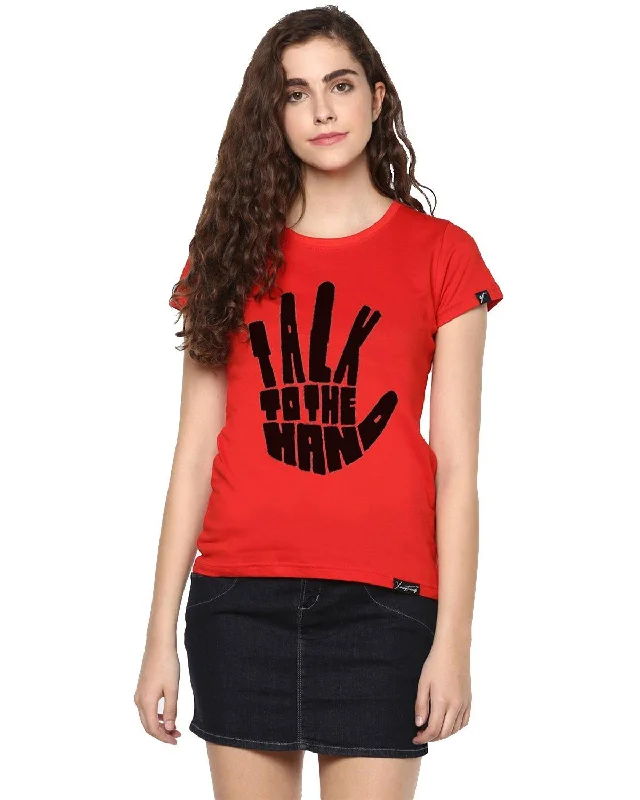 Womens Half Sleeve Talk Printed Red Color Tshirts Cashmere Blend Cotton Blend Poly Blend Womens Half Sleeve Talk Printed Red Color Tshirts Cashmere Blend Cotton Blend Poly Blend